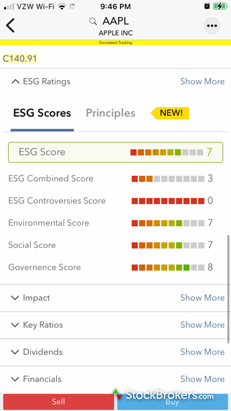 Interactive Brokers mobile ESG scores Interactive Brokers mobile ESG scores